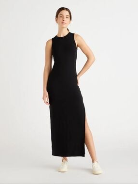 Quince Black Sleeveless Maxi Dress with Side Slit Size M
